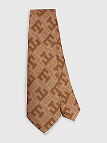 brązowy krawat th monogram z czystego jedwabiu dla mężczyźni - tommy hilfiger