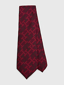 fioletowy krawat th monogram z czystego jedwabiu dla mężczyźni - tommy hilfiger