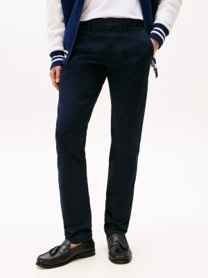 pantaloni chino bleecker in cotone stretch blu da uomini tommy hilfiger