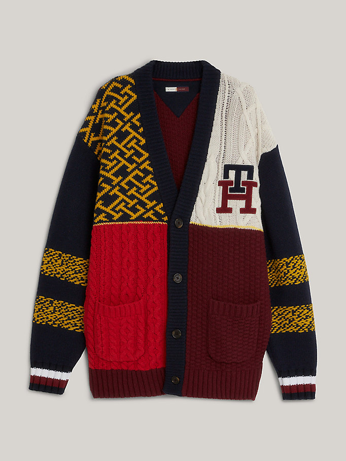 purple letterman relaxed fit cardigan for men tommy hilfiger