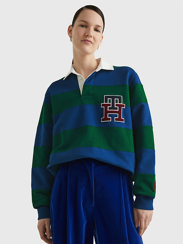 PREP GREEN/BOLD BLUE Relaxed Stripe Rugby Shirt for men TOMMY HILFIGER