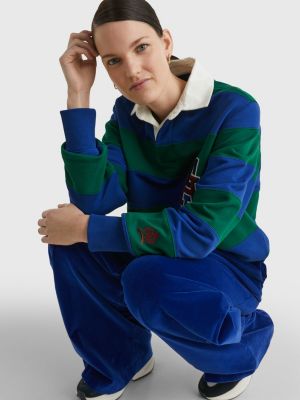 PREP GREEN/BOLD BLUE Relaxed Stripe Rugby Shirt for men TOMMY HILFIGER