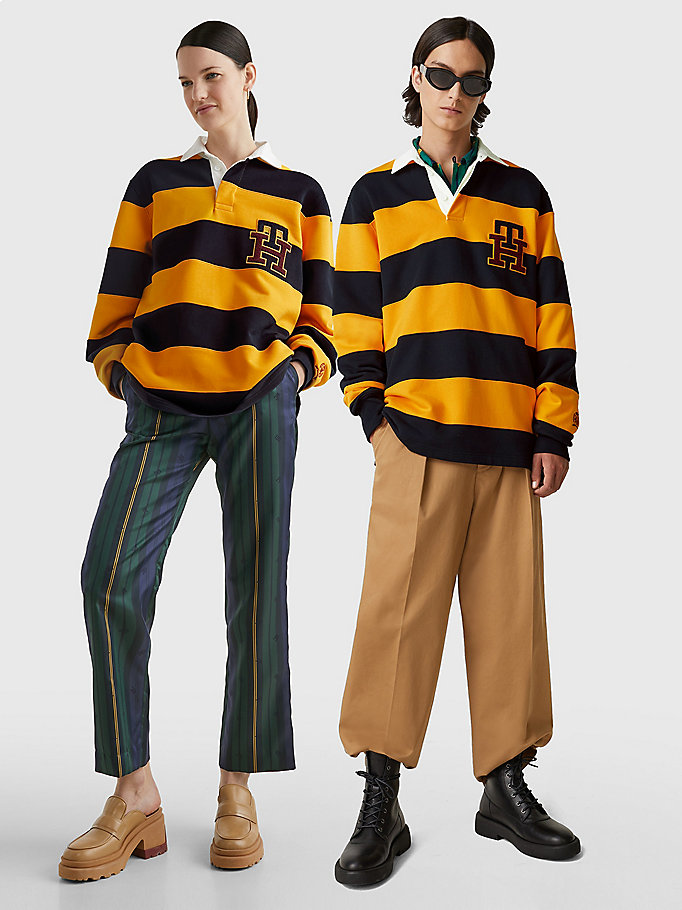 yellow relaxed stripe rugby shirt for men tommy hilfiger