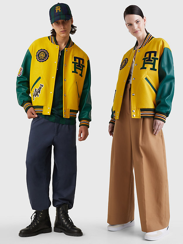 COUNTRYSIDE YELLOW/PREP GREEN Crest Cashmere Blend Varsity Jacket for men TOMMY HILFIGER