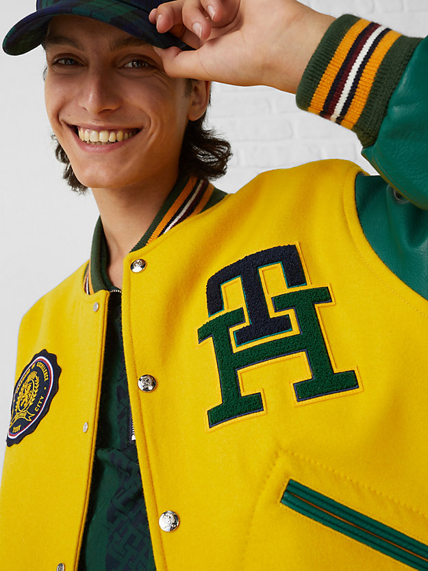 COUNTRYSIDE YELLOW/PREP GREEN Crest Cashmere Blend Varsity Jacket for men TOMMY HILFIGER