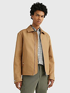 brown zip-thru woven jacket for men tommy hilfiger