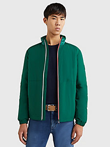 green zip-thru stand up collar padded jacket for men tommy hilfiger