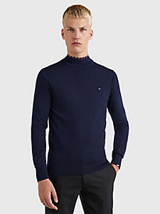 blue merino wool mock turtleneck jumper for men tommy hilfiger