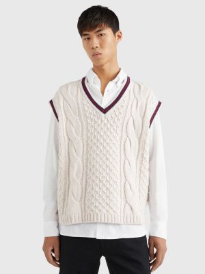 Oversized Cable Knit Lambswool Vest | BEIGE | Tommy Hilfiger