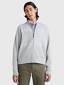 grey organic cotton relaxed zip-thru jumper for men tommy hilfiger