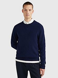 blue recycled wool relaxed fit jumper for men tommy hilfiger
