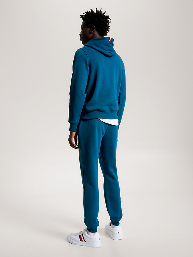 blue hoodie met tape-detail en geborduurd monogram voor heren - tommy hilfiger