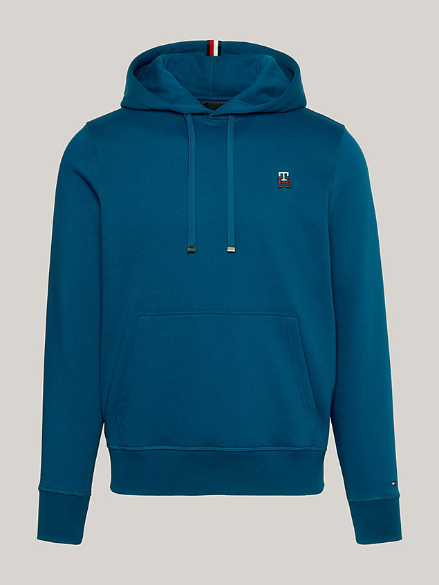 blue hoodie mit monogramm-stickerei und tape für herren - tommy hilfiger