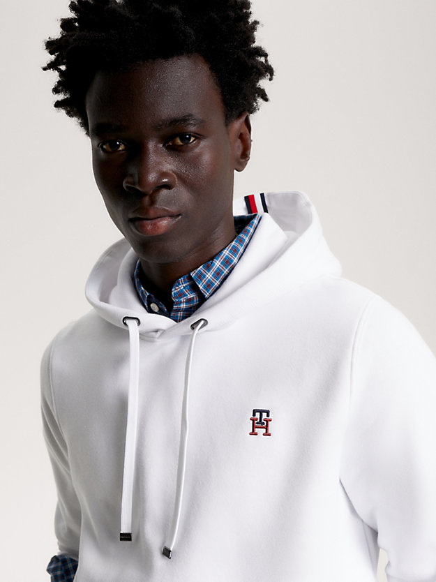 Tape Detail Monogram Embroidery Hoody | White | Tommy Hilfiger