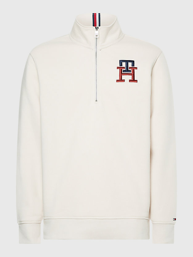 FEATHER WHITE Essential Monogram Half-Zip Casual Fit Sweatshirt for men TOMMY HILFIGER