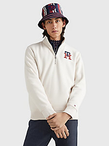 beige essential monogram half-zip casual fit sweatshirt for men tommy hilfiger