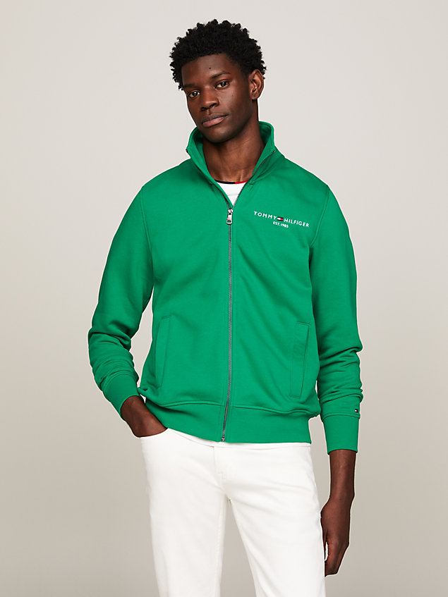 green stand-up collar zip-thru sweatshirt for men tommy hilfiger