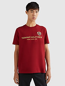 rood icons t-shirt met geborduurd embleem voor heren - tommy hilfiger