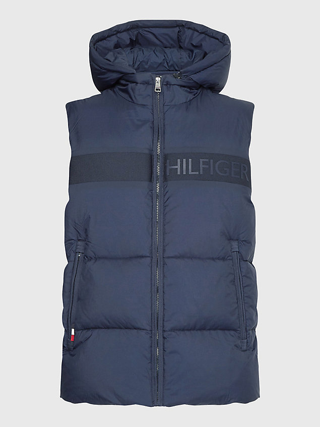 blue plus hooded tonal logo vest for men tommy hilfiger