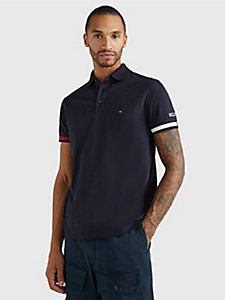 blue contrast cuff slim fit jersey polo for men tommy hilfiger