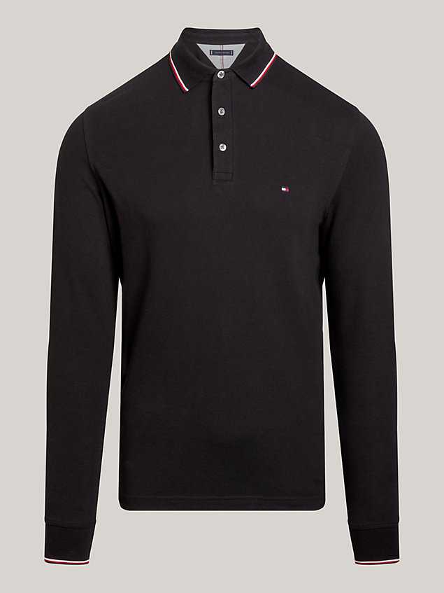 black 1985 collection tipped slim fit polo for men tommy hilfiger