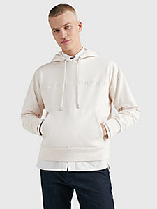 beige fleece archive fit hoodie met logo voor heren - tommy hilfiger