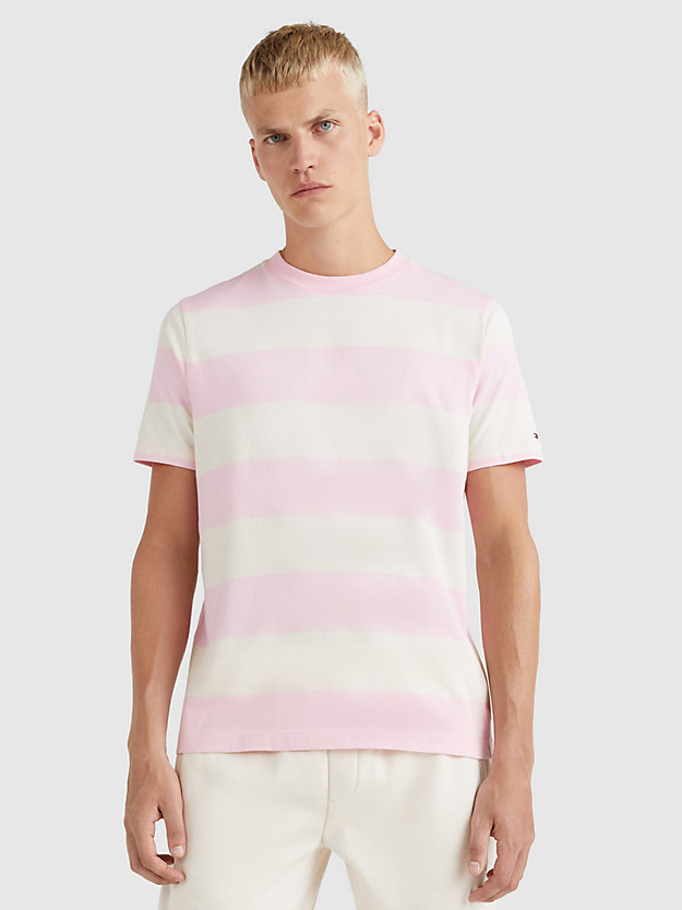 CLASSIC PINK/FEATHER WHITE Rugby Stripe T-Shirt for men TOMMY HILFIGER