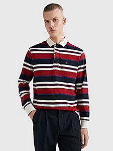 red prep stripe casual fit rugby shirt for men tommy hilfiger