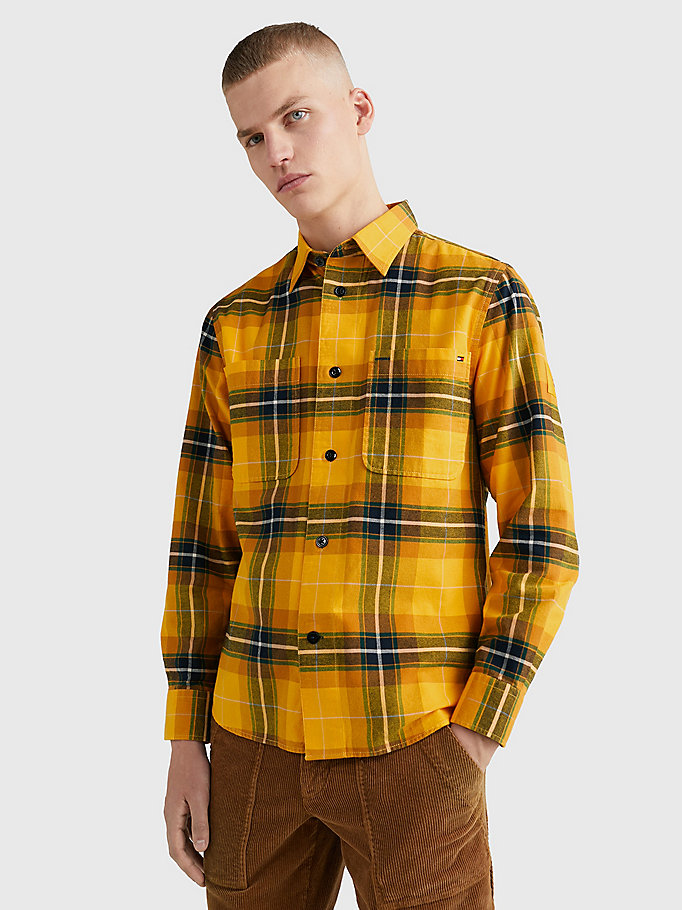 yellow tartan relaxed fit overshirt for men tommy hilfiger