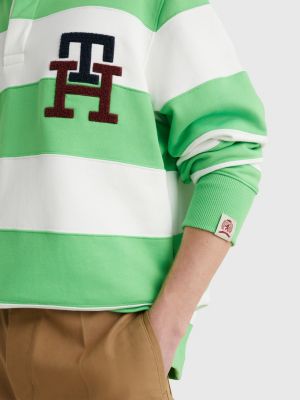 Panelled Stripe Organic Cotton Rugby Shirt GREEN Tommy Hilfiger