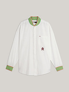 white baseball collar crest embroidery shirt for men tommy hilfiger