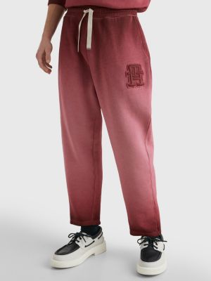 Garment Dyed Monogram Relaxed Fit Joggers, RED