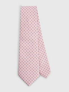 różowy jedwabny krawat w drobne kropki dla mężczyźni - tommy hilfiger
