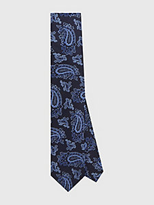 blue pure silk paisley tie for men tommy hilfiger