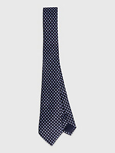blue pure silk micro square tie for men tommy hilfiger
