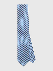 blauw das van pure zijde met microruitpatroon voor heren - tommy hilfiger