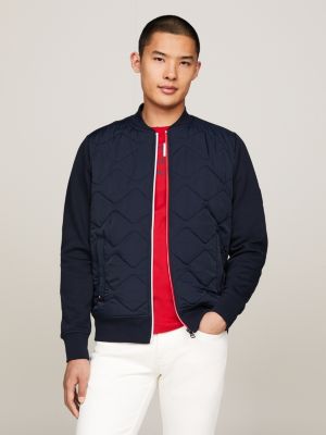 Quilted Mixed Texture Bomber Jacket | BLUE | Tommy Hilfiger