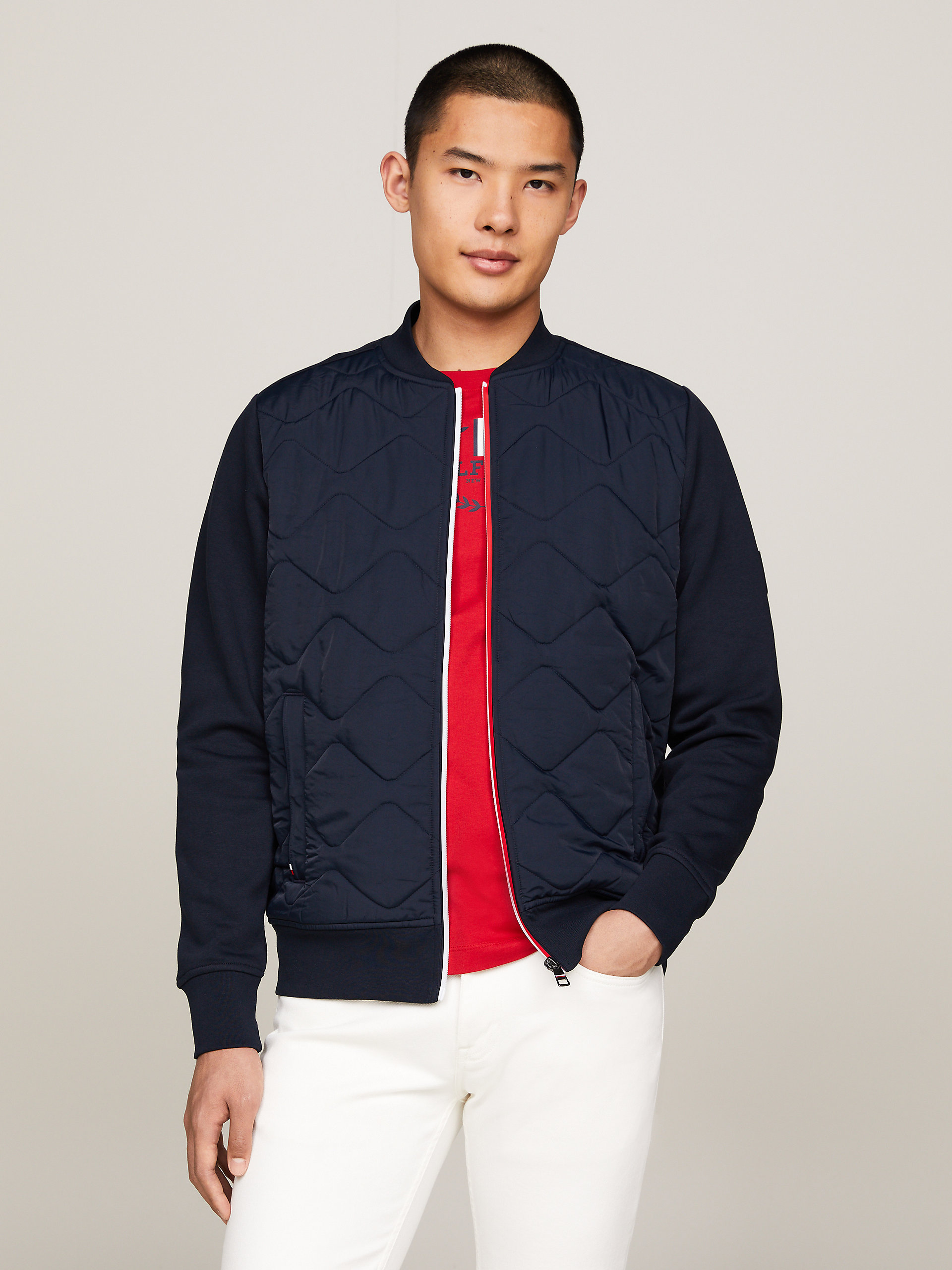 DESERT SKY Colour-Blocked Quilted Mixed Texture Bomber Jacket for men TOMMY HILFIGER