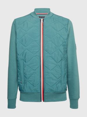 tommy hilfiger men's quilted bomber hoody color block