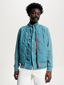 green colour-blocked quilted mixed texture bomber jacket for men tommy hilfiger