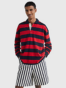 red block stripe archive fit rugby shirt for men tommy hilfiger
