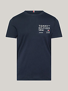 t-shirt ajusté à logo au dos bleu pour hommes tommy hilfiger
