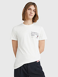 t-shirt ajusté à logo au dos blanc pour hommes tommy hilfiger
