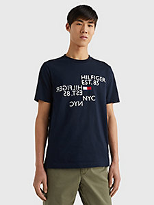 t-shirt à logo miroir imprimé bleu pour hommes tommy hilfiger