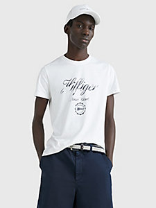 t-shirt slim fit con logo bianco da uomo tommy hilfiger