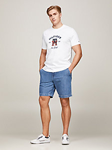 t-shirt à monogramme th et logo brodé blanc pour hommes tommy hilfiger