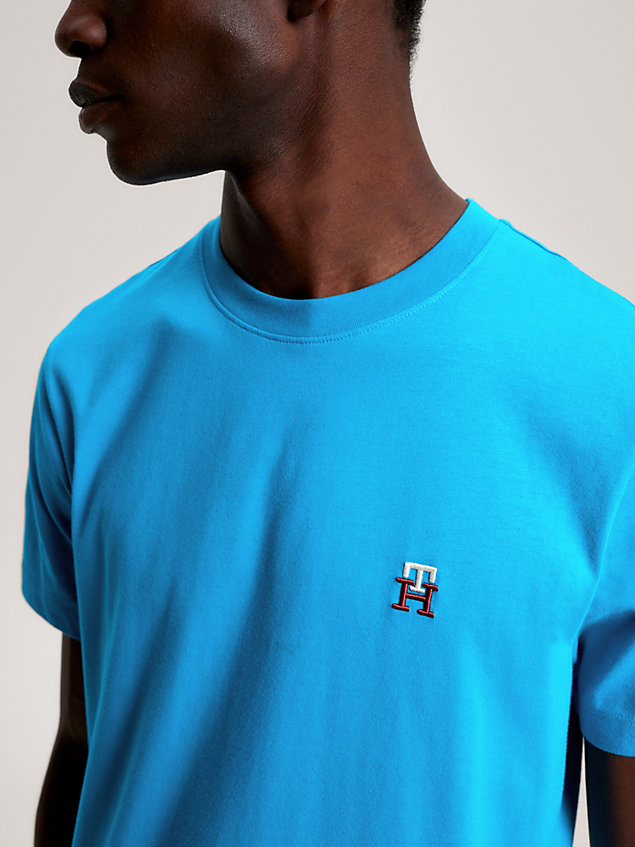 blue th monogram embroidery t-shirt for men tommy hilfiger