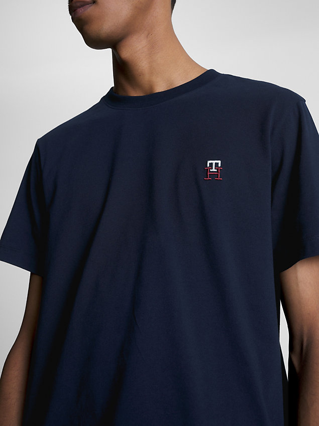 blue th monogram embroidery t-shirt for men tommy hilfiger