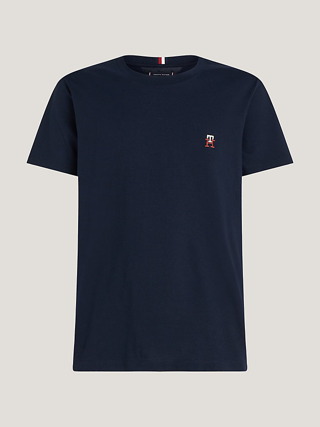 blue t-shirt met geborduurd th-monogram voor heren - tommy hilfiger
