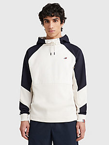 beige sport colour-blocked waffle texture hoody for men tommy hilfiger
